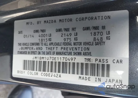 2014 Mazda Mazda3 I Sport из США, поврежденный, VIN JM1BM1U70E1170497